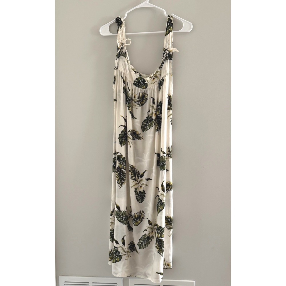 Tropical Group Hawaiian Maxi Dress‎ Womens Large White Floral Rayon Tie Strap L
